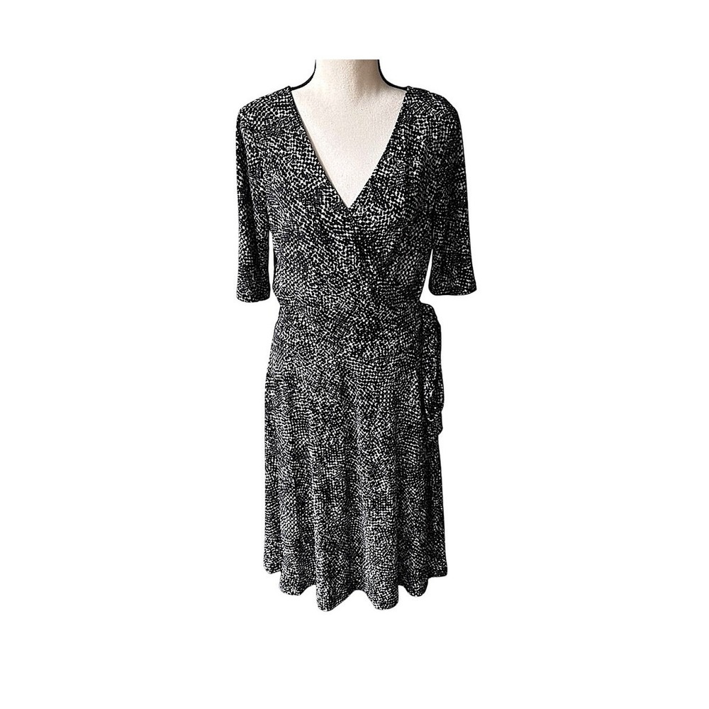 Lauren Ralph Lauren Wrap Dress Short Sleeve Stretch Black White Business Casual